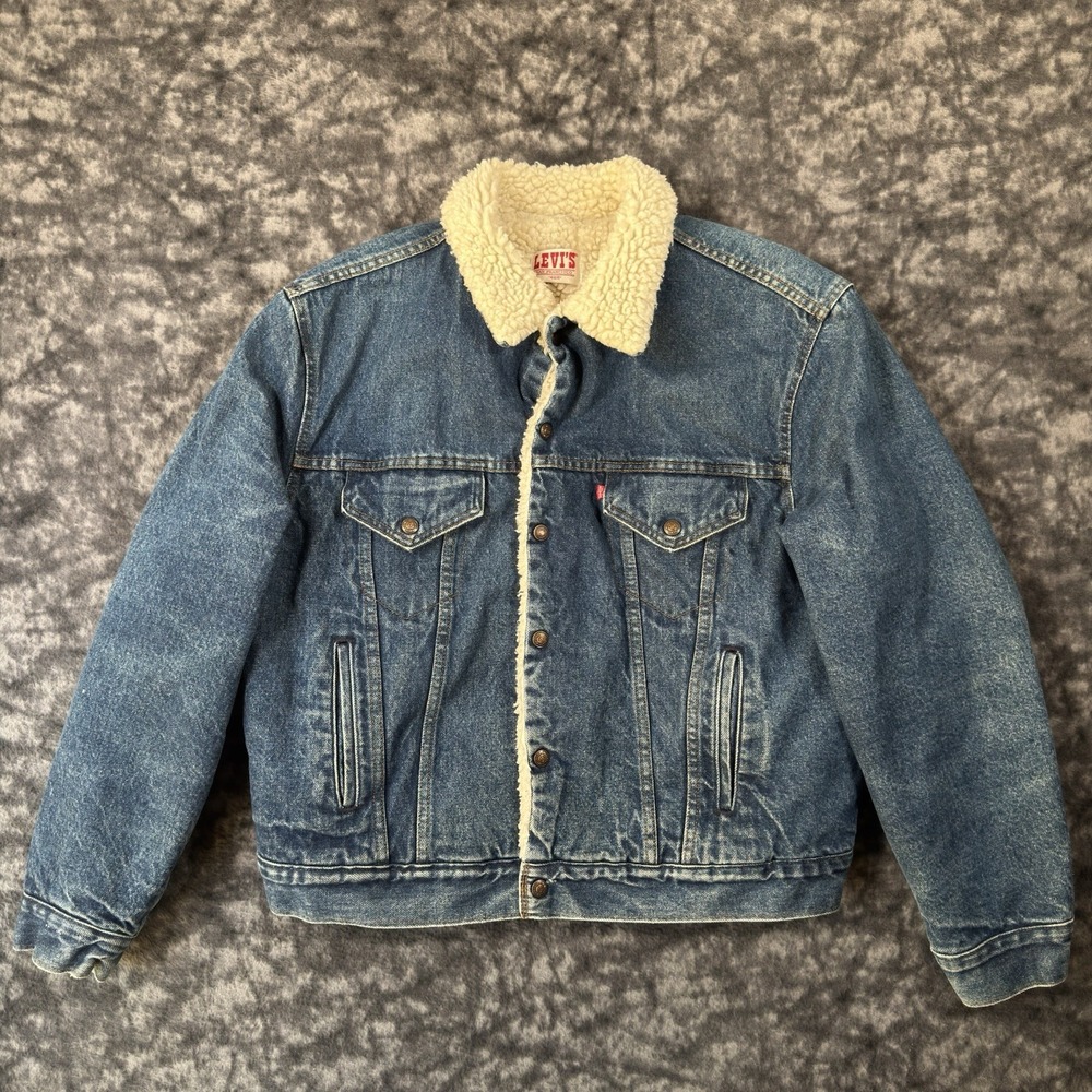 Vintage Levis San Francisco Denim Sherpa Lined Jacket Blue 46R Made in USA 90s